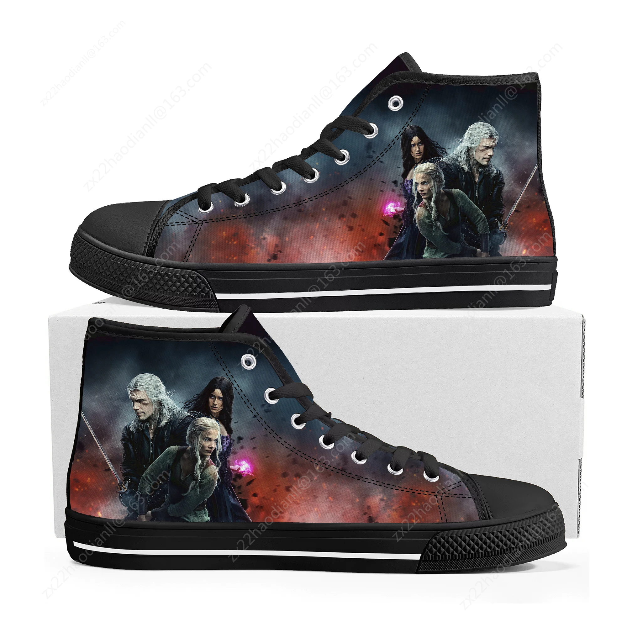 The-Witcher High Top Sneakers Mens Womens Teenager High Quality Symbol Wolf Canvas Sneaker couple Shoe Casual Custom Made Shoes