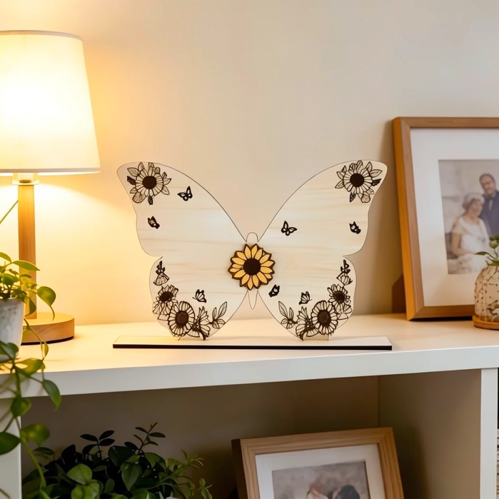 Elegant Wooden Butterfly Sunflower Ornament Creative Desk Decor Artistic Gift For Friends Family Anniversary