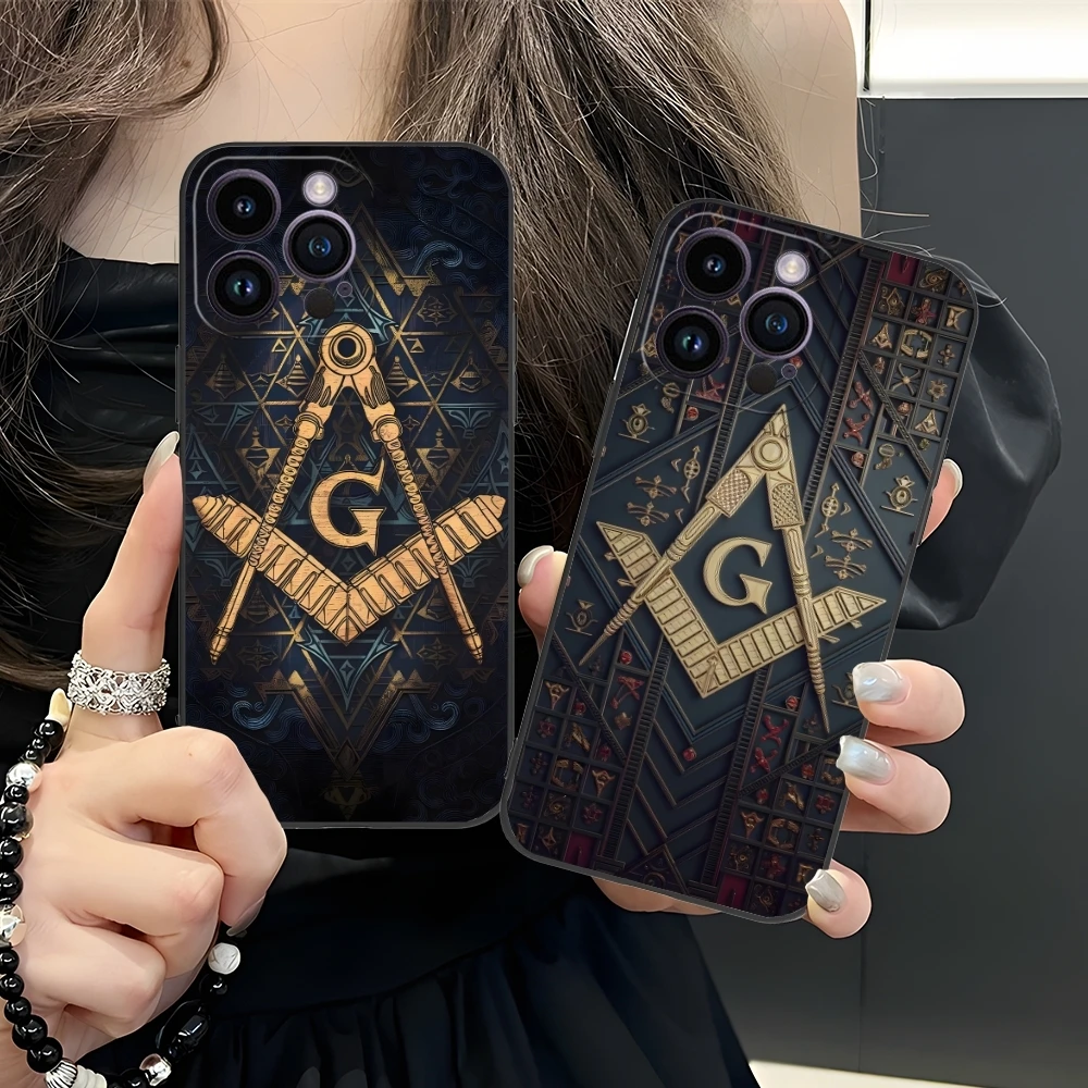 Freemason Painting Color Mobile Cell Phone Case for iPhone 16 15 14 13 12 11 X XR XS 8 7 Pro Max Plus Mini Black Cover Shell