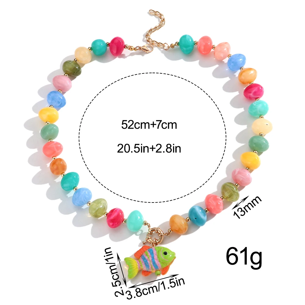 Neue Trendige Bunte Unregelmäßige Acryl-Perlen Choker Boho Niedliche Fisch-Anhänger Halsketten für Frauen Urlaub Strand Schmuck Geschenk – Detail 1