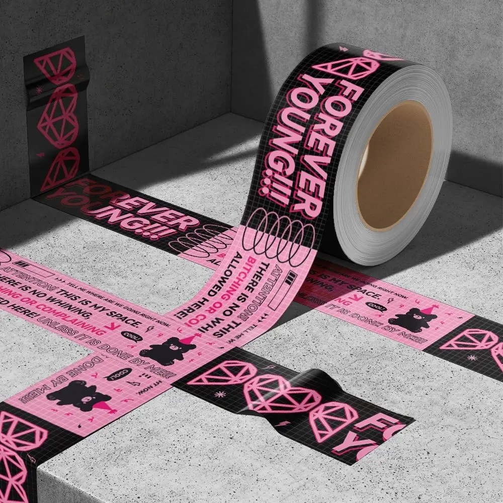 1Pcs Pink & Black Tape Stickers Creative Labels DIY Materials for Journals, Luggage, Laptops, Waterproof Decorative Decals