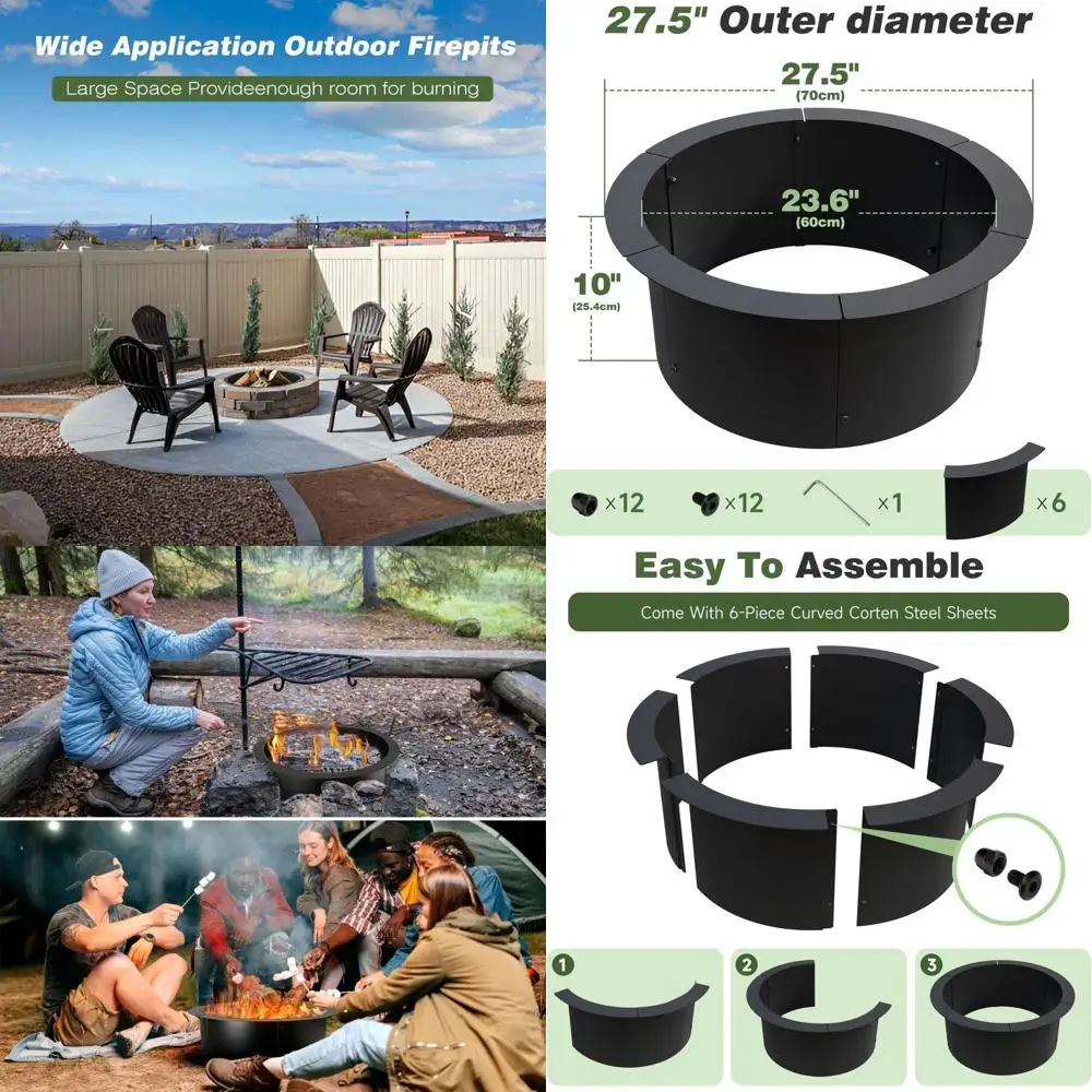 

27.5 Inch Outdoor Wood-Burning Fire Pit Liner, Painted Steel, Heavy Duty for Camping, Above Ground or In-Ground Use