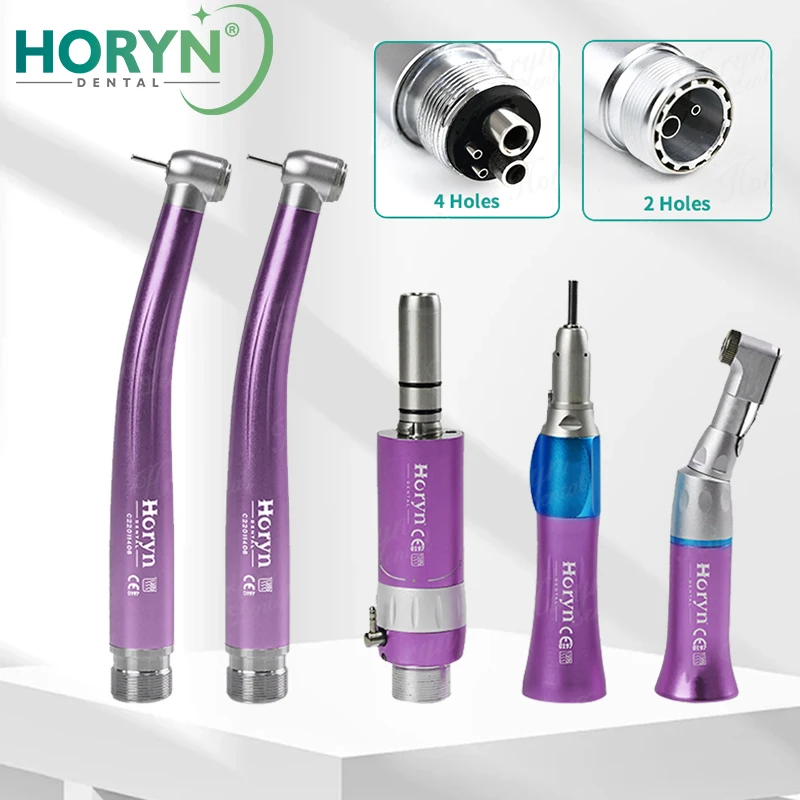 Dental Color Low Speed and High Handpiece Kit Push Button Contra Angle Single Way Water Spray Air Turbine 2/4 Hole