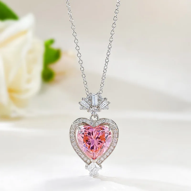 S925 Silver Necklace Heart shaped Morgan Powder Necklace Pendant Women's Classic Simple Fashion Necklace Jewelry