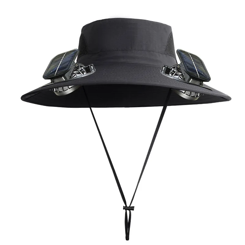 Outdoor Cooling Solar Fan Cap Summer Sunshade Wide Brim Hat Breathable Waterproof Fishing Hiking Travel Head Gear