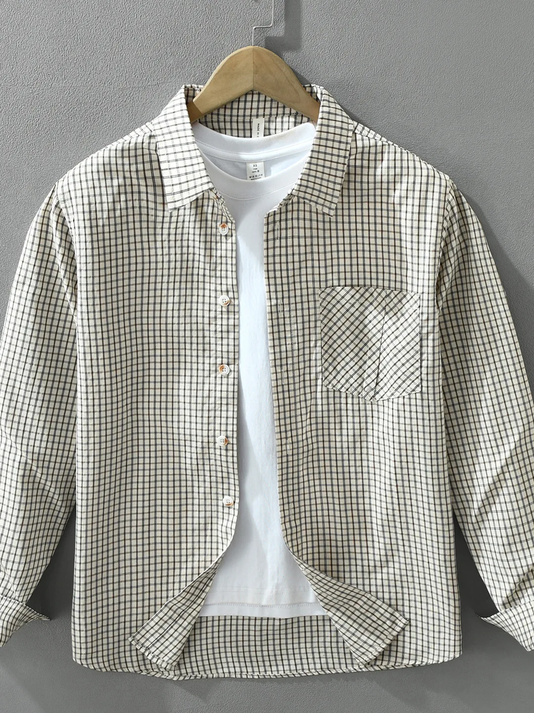 Loose Plaid Shirt Men's Casual Long Sleeve Collared Shirt Autumn New Style Vintage Small  Checkered Pattern Polyester Fiber