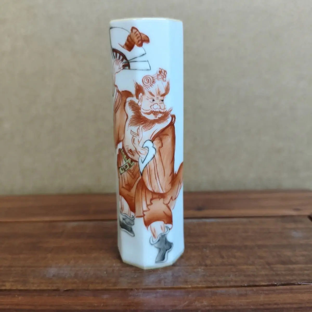 Vintage Collection Porcelain Octagonal Incense Tube With Zhong Kui Character Painting Decorative Storage Bottle