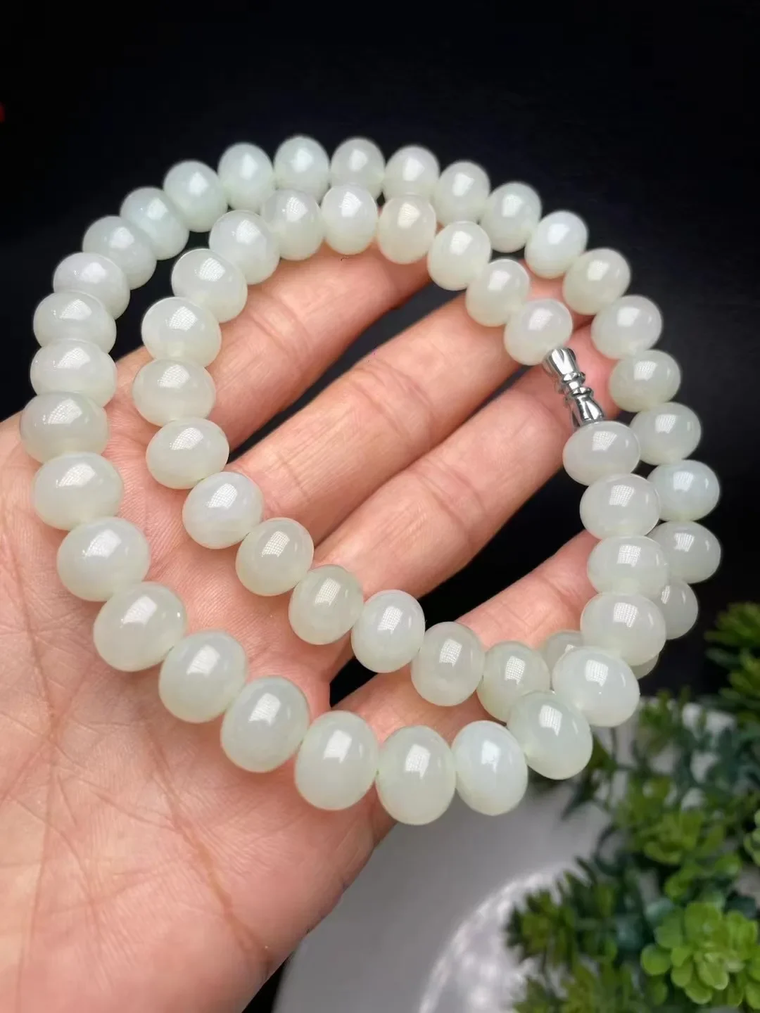 Natural 100% real white hetian jade Lantern beads Superior necklace Sweater chain jade pendant jewellery woman gifts Bless peace