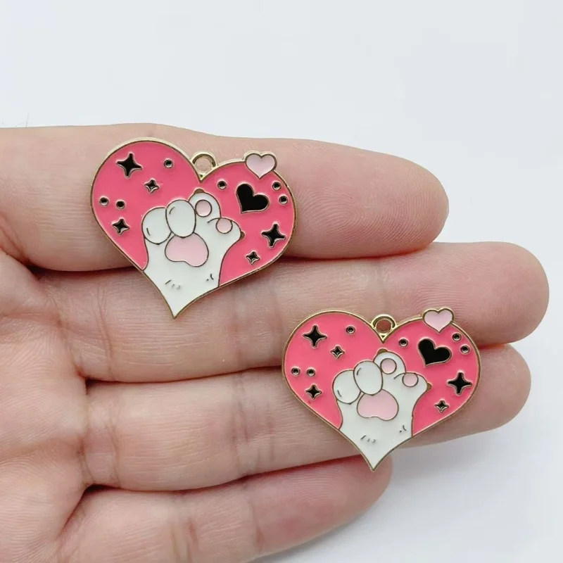 10Pcs Cartoon Cat Paw Heart Shape Enamel Alloy Charms Mixed Pattern Pendant For DIY Earrings Bracelets Key Chains Handmade Craft view 5