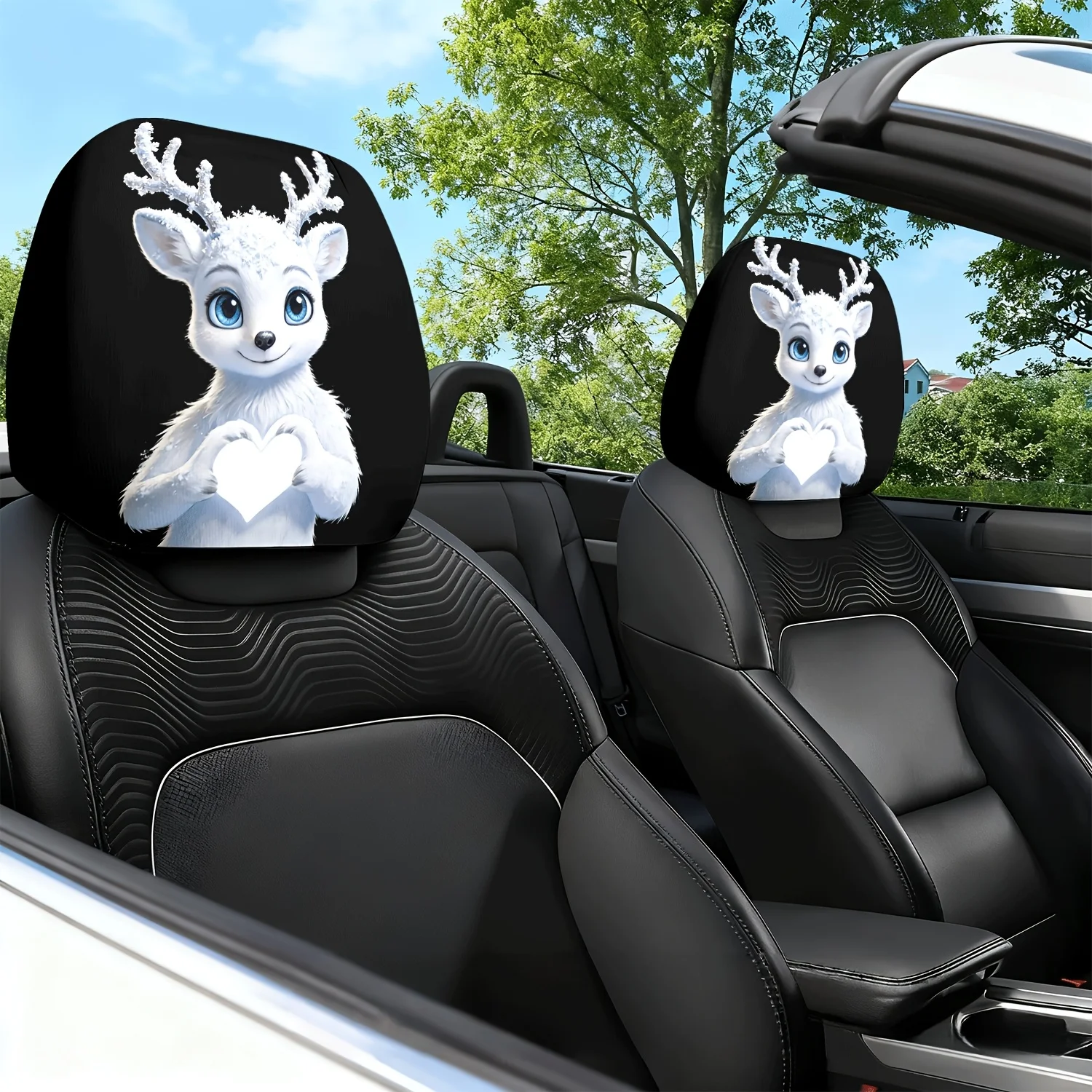 2 piezas Frozen: Funda de cojín para asiento de coche con estampado de corazón de ciervo y diseño adorable, y funda de almohada para reposacabezas - con diseño adorable - Cojín para interior de coche