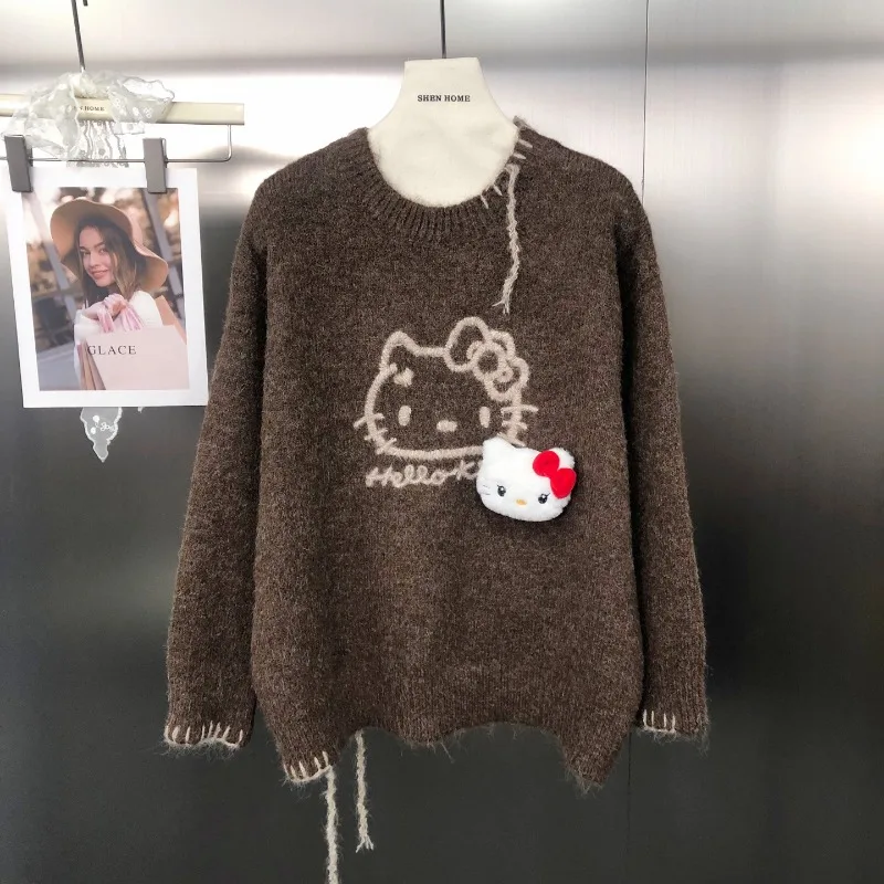 خمر الكورية نمط تصميم كتلة اللون خياطة س الرقبة الكرتون التطريز تريكو معطف تنوعا مريحة البلوز سترة