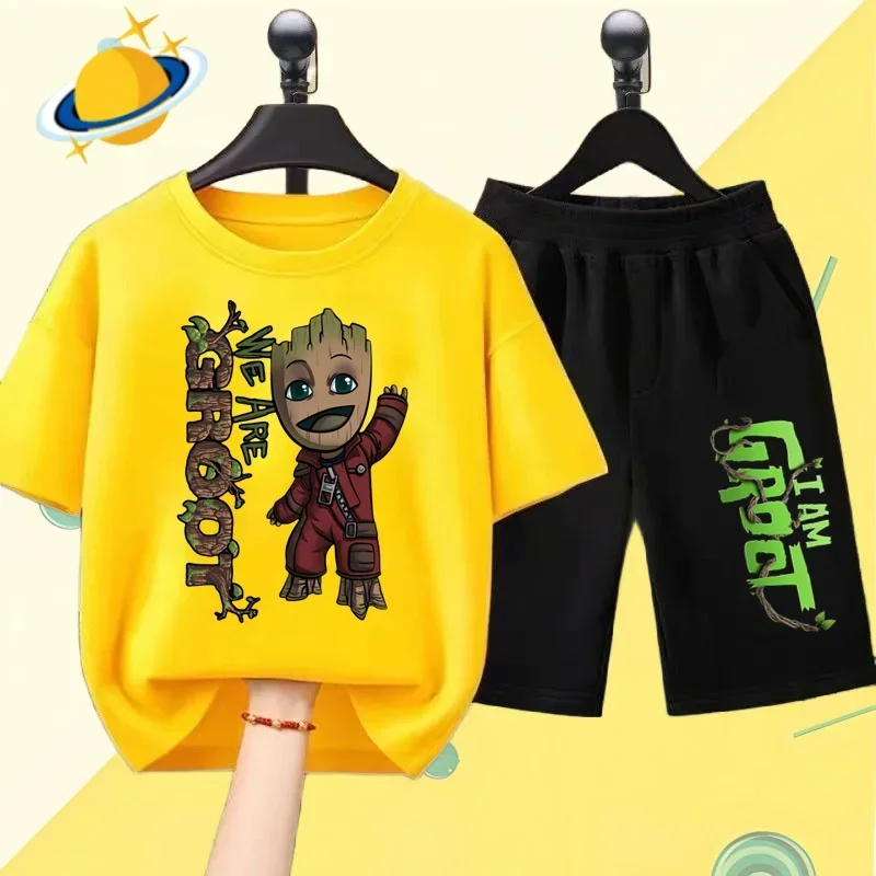 Gru Kids T-shirt Set Guardians of the Galaxy Cartoon Print Boys Sports Short sleeve shorts Girls casual top Kawaii shirt