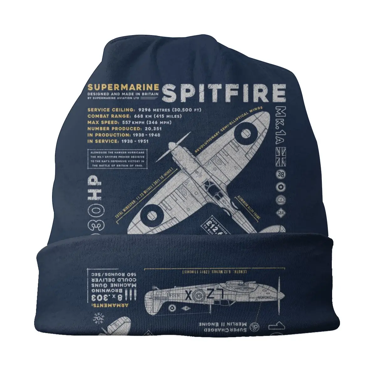 Custom Supermarine Spitfire Bonnet Homme Knitting Hat For Men Warm Winter Fighter Pilot Aircraft Airplane Plane Beanies Caps