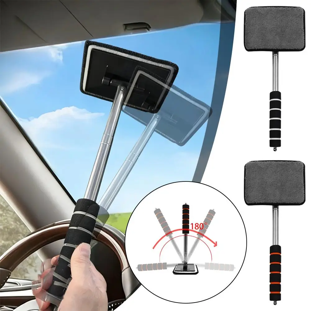 Extendable Car Window Cleaner Brush, Windshield Demister Squeegee, Microfiber Glass Wash Tool, Universal Automotive Cleaning Kit