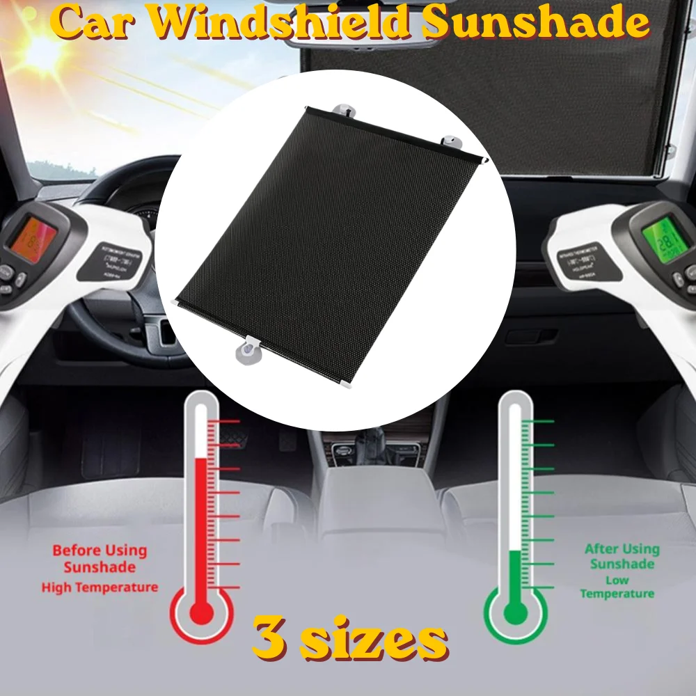 Sun Visor Anti UV Heat Insulation Rollable Light Block Easy Installation Protect Car Interior For All Car Windshield Sunshade