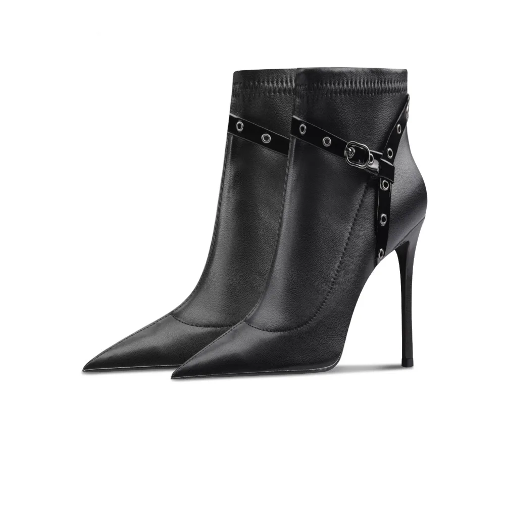 

Black Pointed Toe Stiletto Ankle Boots Women 2025 Autumn Winter New Sexy Studded Heels