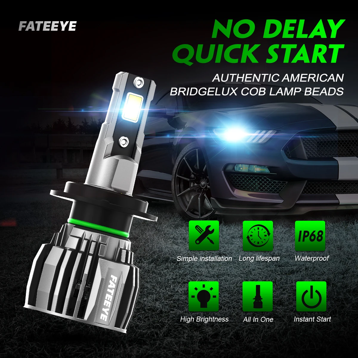 FATEEYE H7 Led Headlight H4 H11 H8 H9 Car Headlight Bulbs 60W 13000LM Bright 6500K White LED 12V H7 Car Lamps Auto Accessories