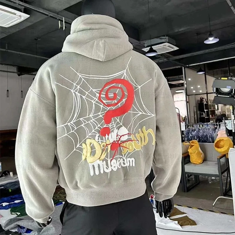 Hip Hop Sweatshirt Long Sleeve Y2K Punk Hoodies for Women Letter Spider Print Pocket Streetwear Loose Autumn Hooded