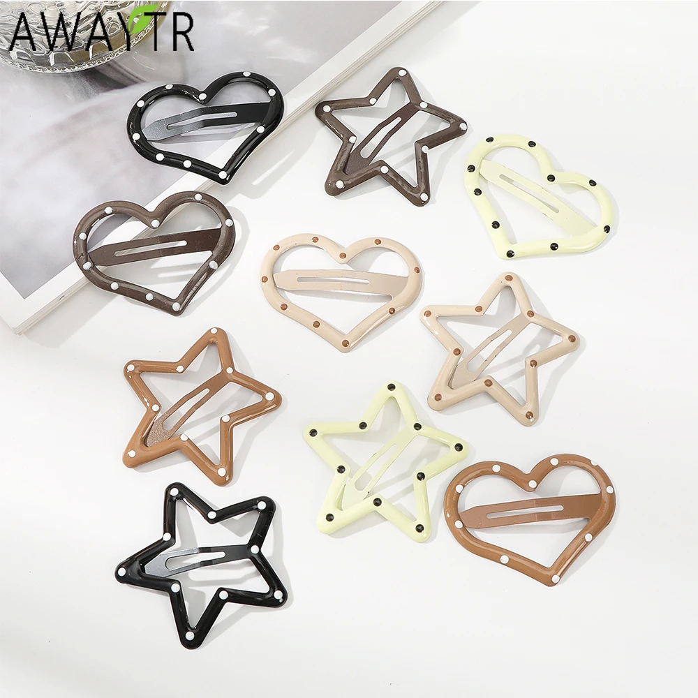 

AWAYTR Speckled Star Heart Hairpin Printed Alloy Hair Clips Valentine Headwear Girl Hair Accessories Festival Gift