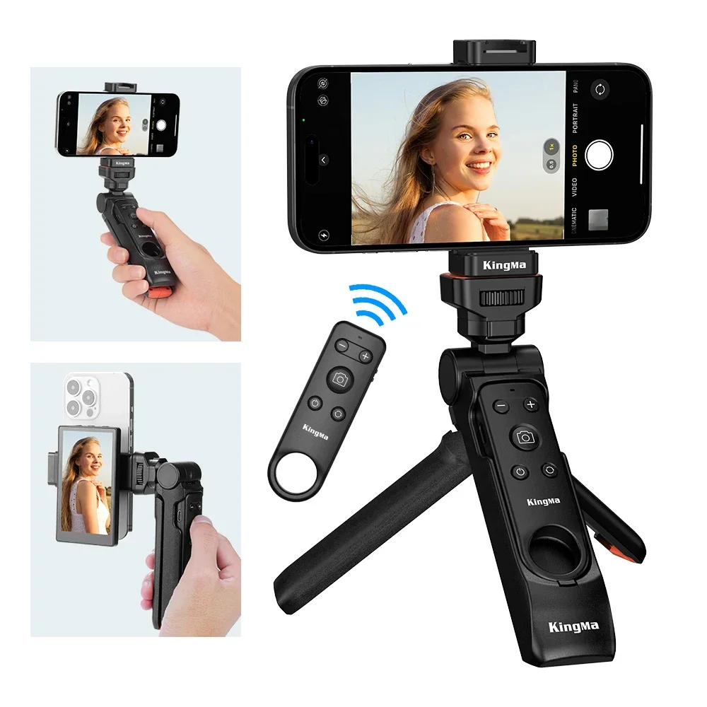 KingMa BM-MPH1 Detachable Bluetooth Vlogging Tripod Grip 15M Wireless Remote Control Selfie Tripod for iPhone Phone Shooting