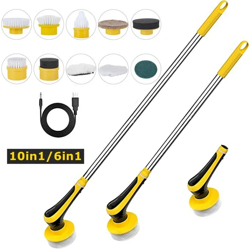 IPX8 IPX7 Electric Cleaning Brushes 10 in 1 Multifunctional Long Handle Cordless Spin Scrubber Brush Window Bathroom Car Cleaner