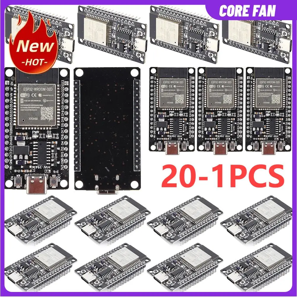 ESP32 WROOM-32D Development Board 20-1PCS WiFi+Bluetooth-compatible Development Board Ultra-Low Power Consumption for Smart Home