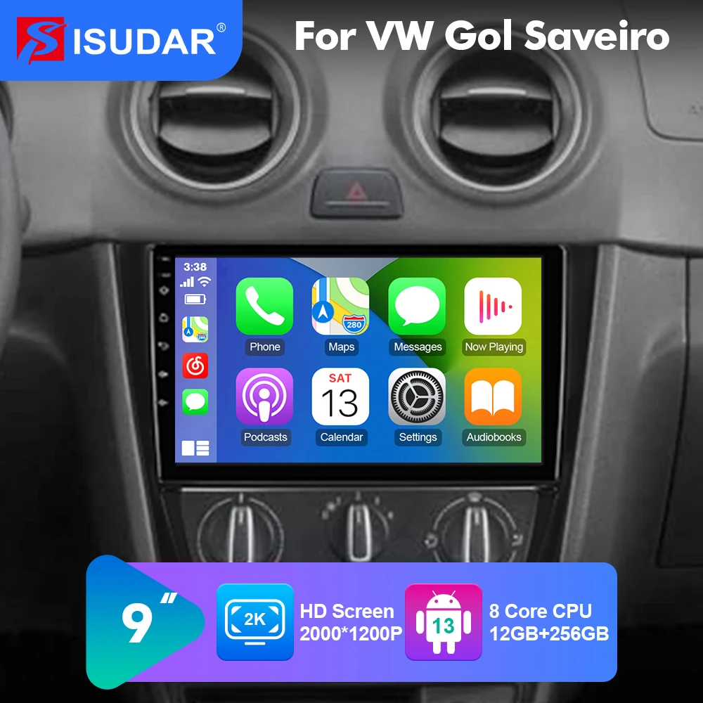 

Isudar T78P Android13 Auto Radio Player For Volkswagen Gol Saveiro Voyage 2009-2016 Car Multimedia with frame 2K screen carplay