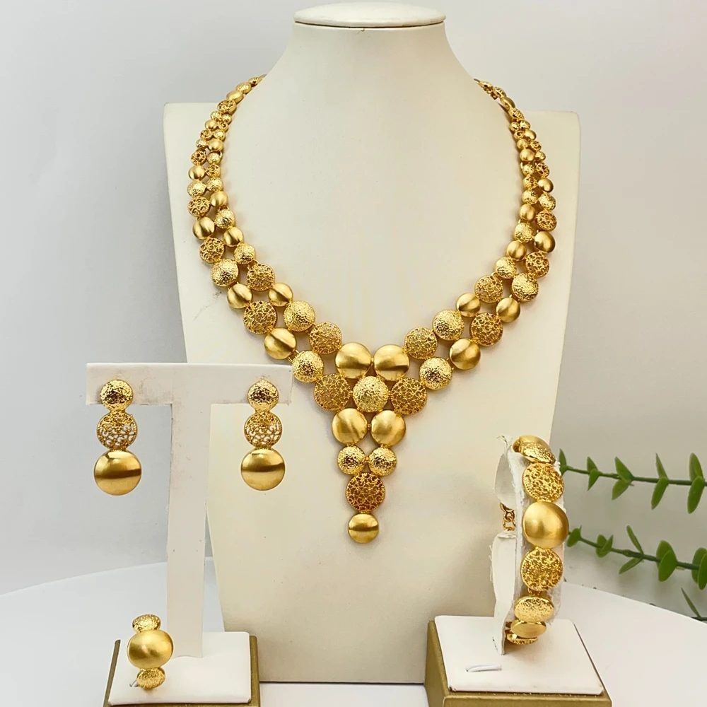 Italian Dubai Simple Style Big Necklace Luxury Quality African Bride Jewelry Set For Women Party Gifts FHK29768