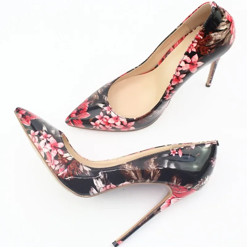 2024 Brand New Fashion Printed Pumps for Women Sexy Pointed Toe 12Cm Elegant Platform High Heels Big Size Shoes 43 45 47