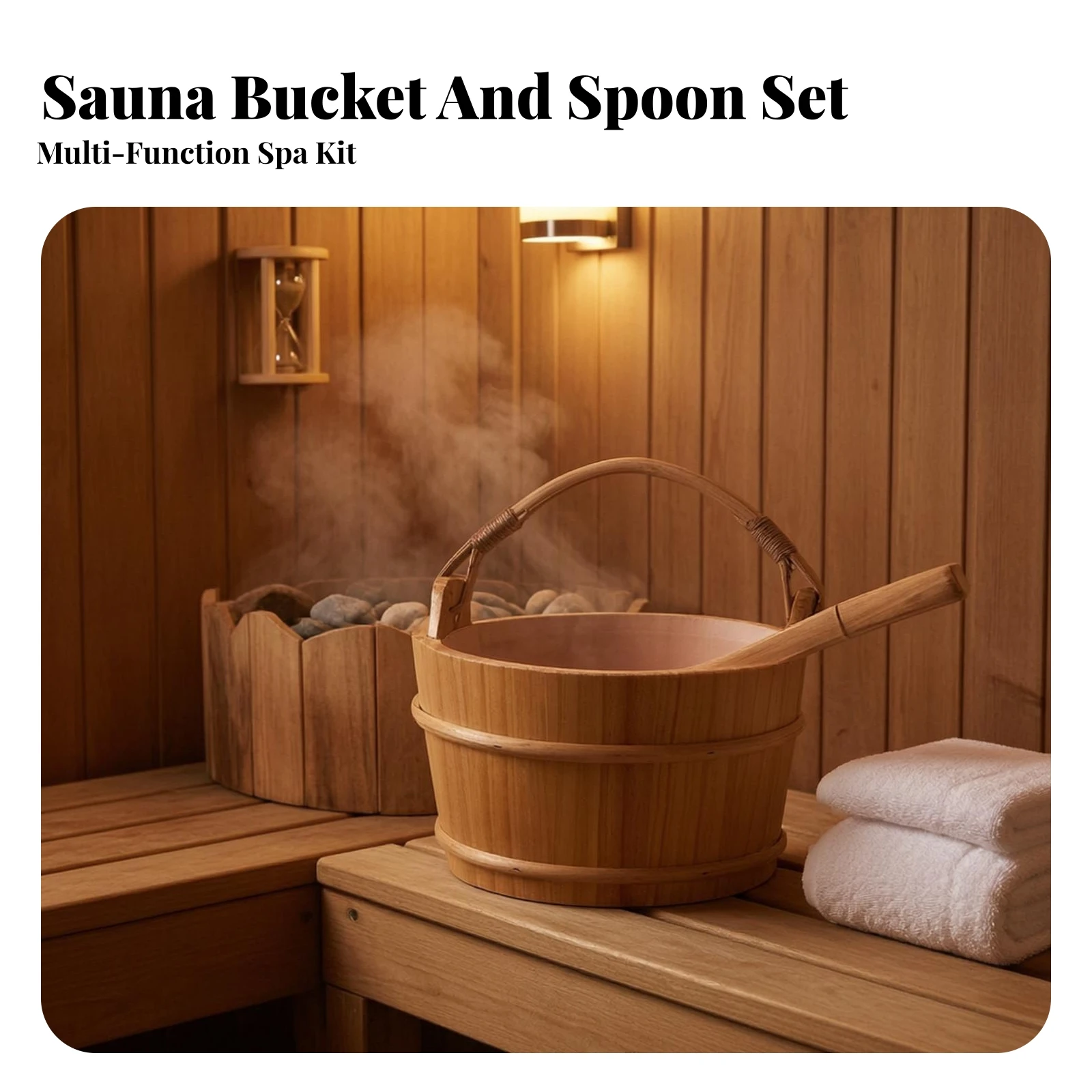 Sauna Pail with Ladle Natural Sauna Pail and Ladle Set Rustic Long-Lasting for Home Spa, Steam Room