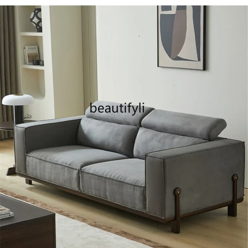 

YH Black Walnut Solid Wood Fabric Fusion Sofa Modern Simple Small Apartment Living Room Regular Combination Sofa