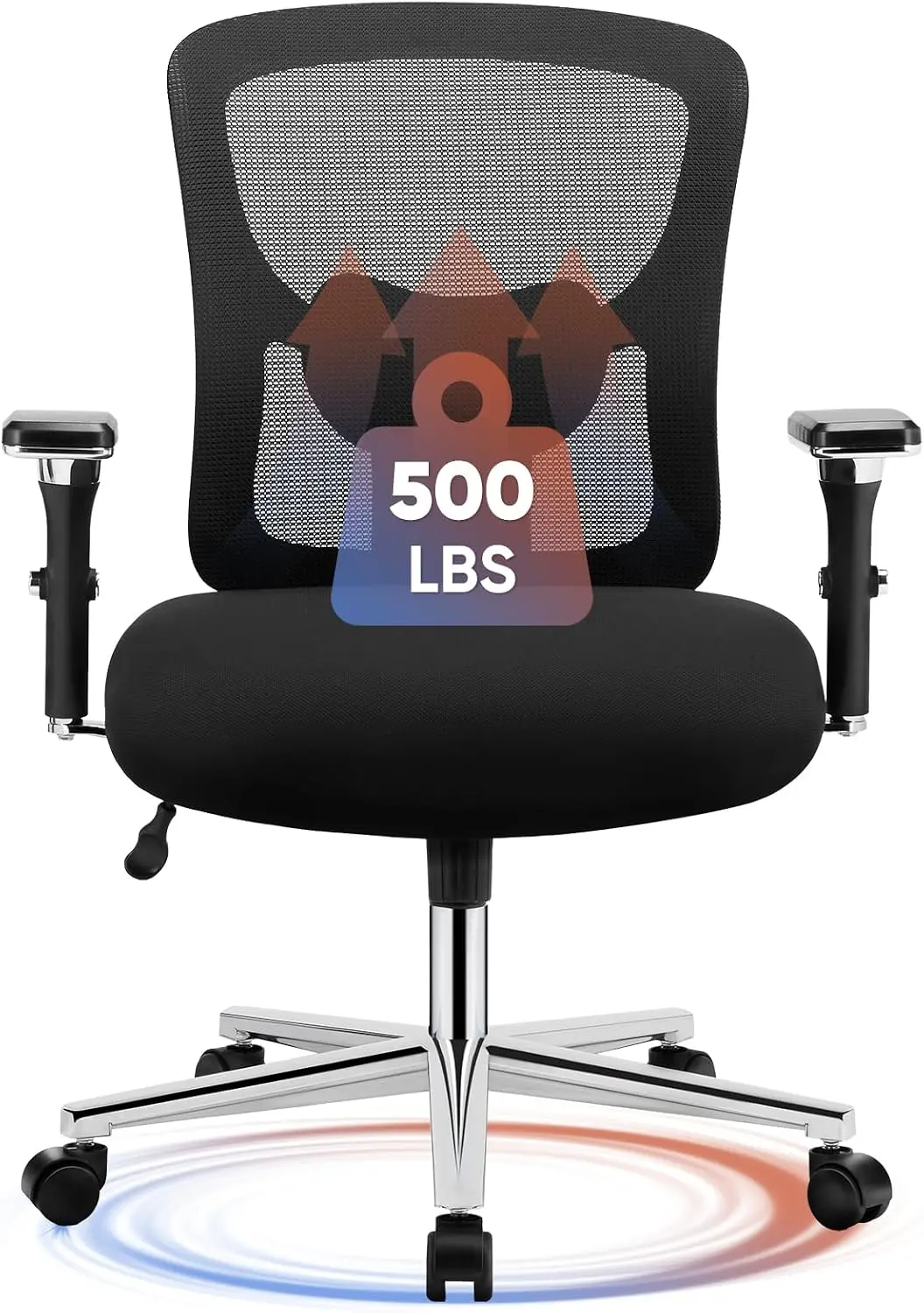 Big and Tall Ergonomic Mesh Office Chair with Adjustable Lumbar Support, 4D Armrests and Wide Seat, 500 lb Capacity, Black
