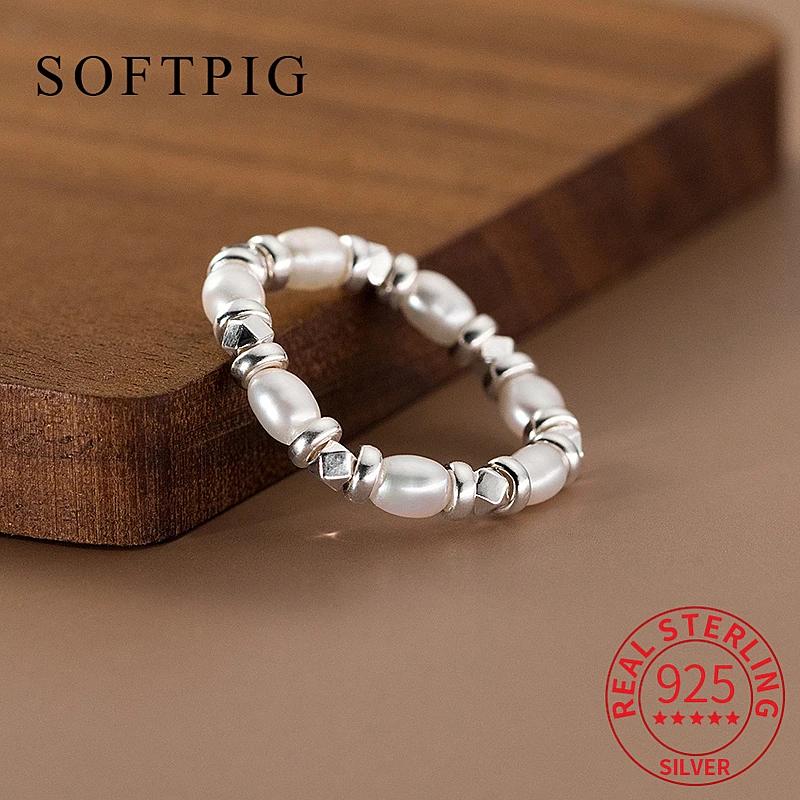 

SOFTPIG Real 925 Sterling Silver Pearl Bead Adjustable Ring for Women Classic Fine Jewelry Minimalist Accessories