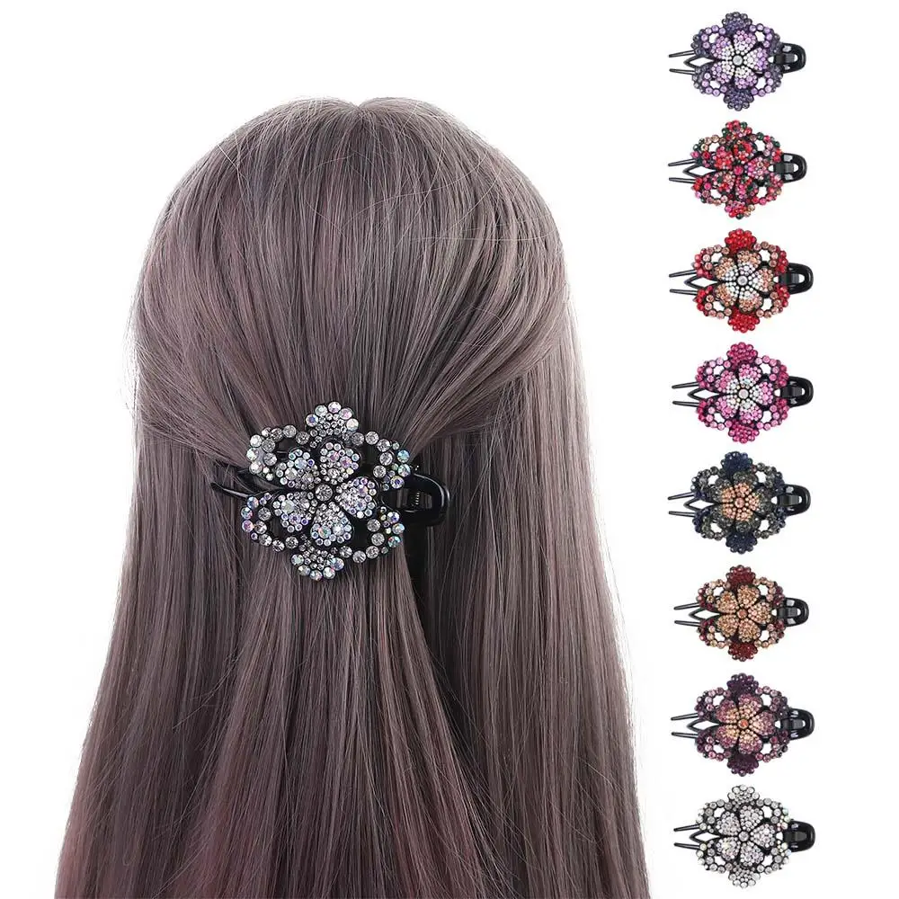 

Vintage Elegant Girls Headdress Female Hairpin Ponytail Holder Rhinestone Hair Claw Hair Accessories Flower Duckbill Clip