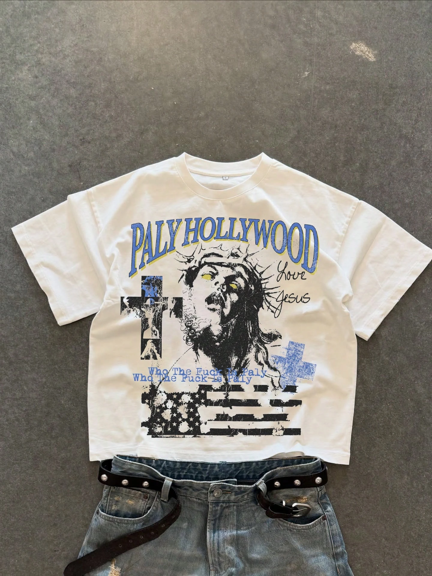 Grunge Collage Family Matching Print T‑Shirt Adults Kids Vintage Distressed Street Graphic Loose Short Sleeve Casual Street Tee