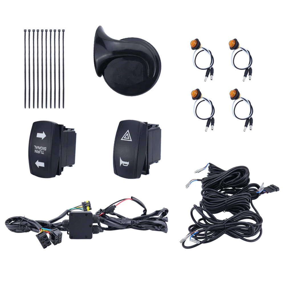 

UTV Turn Signal Kit Universal UTV ATV Street Legal Turn Signal with Rocker Switch 110D Horn Plug and Play Blinker Kit