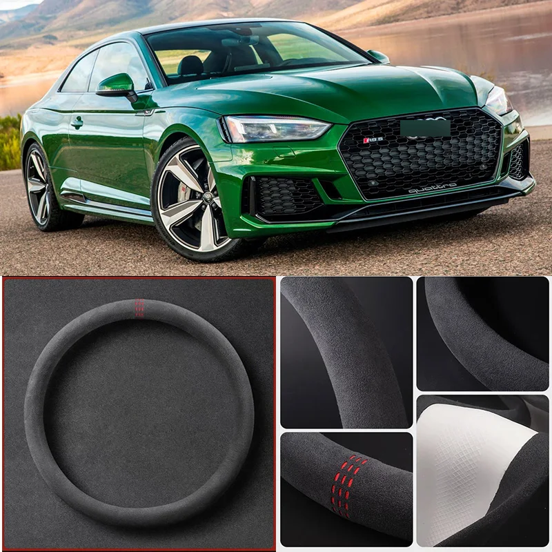 

Alcantara Anti-Slip Black Suede Leather Car Universal Steering Wheel Cover For AUDI RS5 Car Accessories