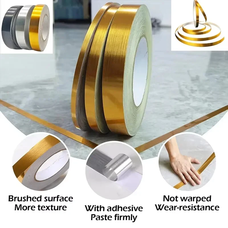 1-3pcs Ceramic Tile Seam Sticker Self-Adhesive Floor Waterproof Sealing Strip Gold Silver Ceramic Tile Tape Home Decoration