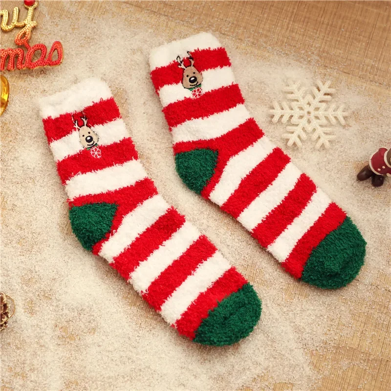 Christmas Red Socks Autumn and Winter Thick and Warm Coral Fleece Women's Socks Embroidered New Year Floor Sleep Socks