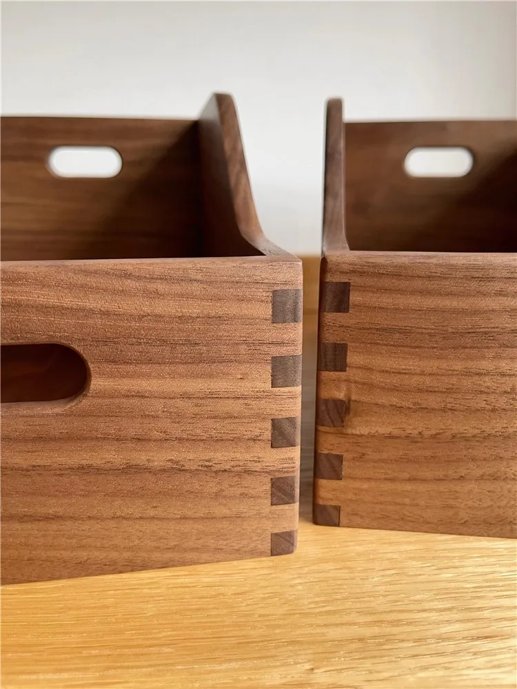 

【Hot】Rustic Style Solid Wood Desktop Organizer Handcrafted Black Walnut Multi-Function Storage Box Storage Basket For Sundries