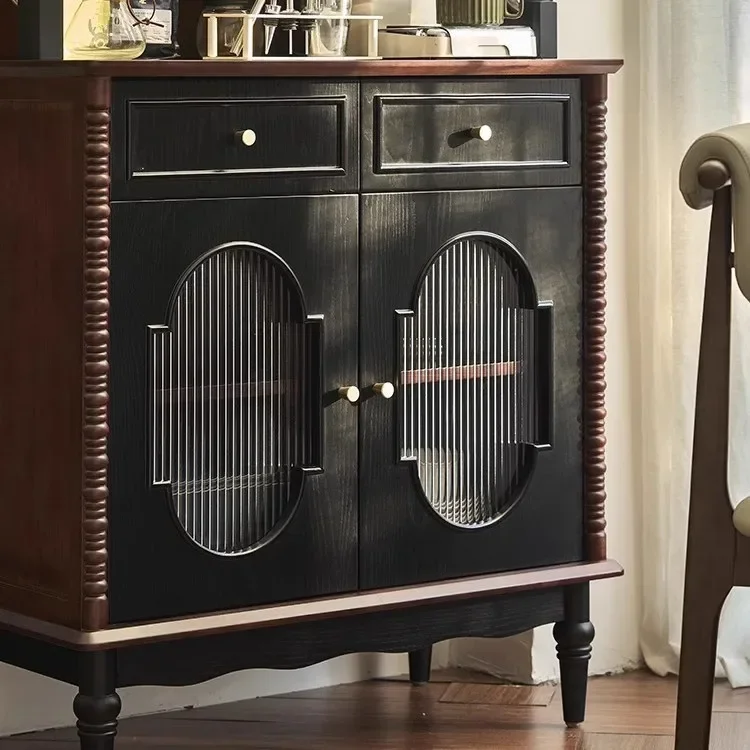 HT solid wood side cabinet home restaurant retro wall storage locker