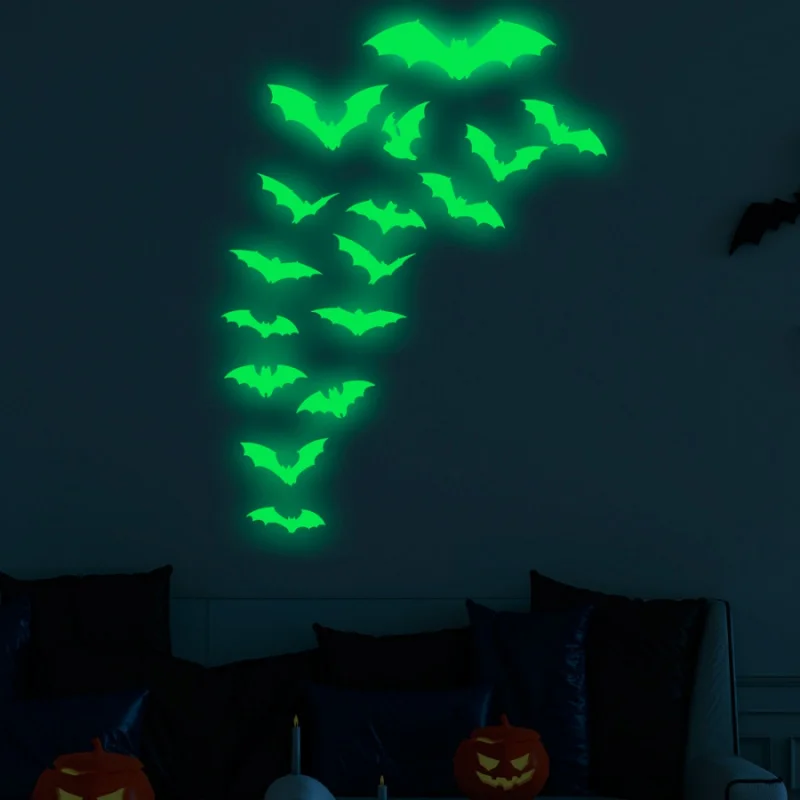 1pcHalloween Leuchtende Fledermaus Wand Aufkleber Party Dekoration Aufkleber Fenster Aufkleber Schlafzimmer Bar Wand Aufkleber Urlaub Dekoration S