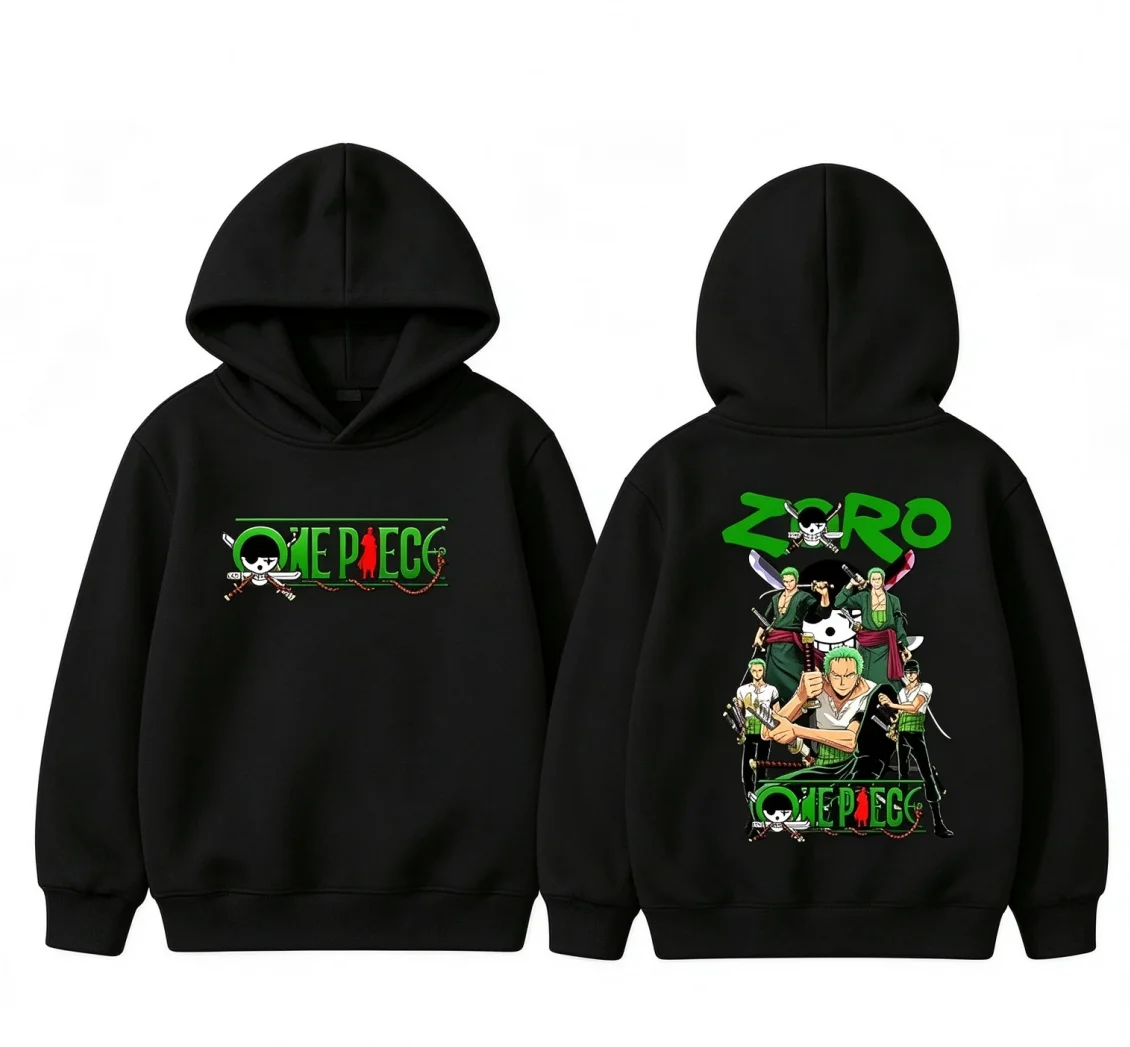 One Piece Zoro Anime Print Hoodie Kinder Jungen Mädchen Unisex Langarm Freizeit Pullover Kapuzenpullover Kinder Alltags-Oberteil – Detail 3