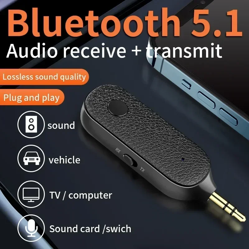 New 2 in 1 Bluetooth 5.1 Receiver 3.5mm Aux Wireless Transmitter Car Handsfree Microphone Audio Car Music Adapter For Headphone