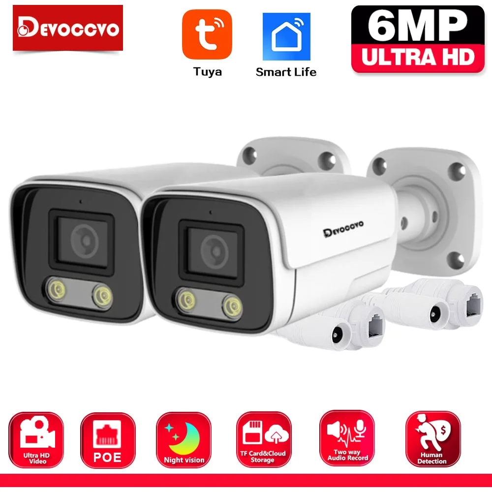 Outdoor Tuya 6MP POE Bullet Surveillance Camera 5MP Smart Life CCTV Security Camera Full Color Night Vision Two Way Audio IP Cam