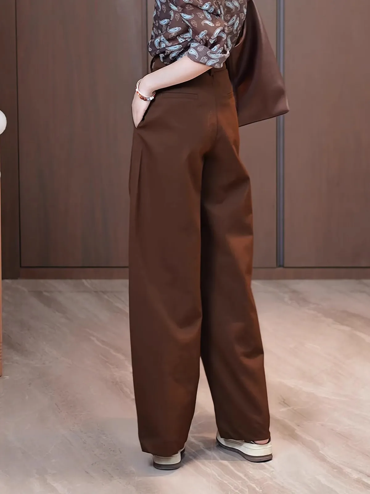 ブラウンワイドレッグスーツパンツハイウエストレディースファッショナブルスリムカジュアルストレートレッグパンツ2025年秋新作