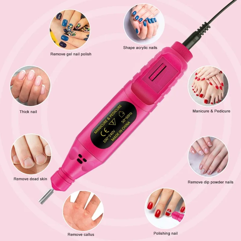 ‌ プロフェッショナル電動ネイルドリルマシン、6つのドリルビット付き – ジェルマニキュア/ペディキュア用のポータブルネイルファイル、研磨機能付き