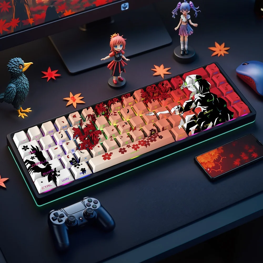 Anime PBT keycaps  shine through Side Print,Cherry Key Cap Set Raven Sakura south leds Backlit,Suitable for mechanical keyboards