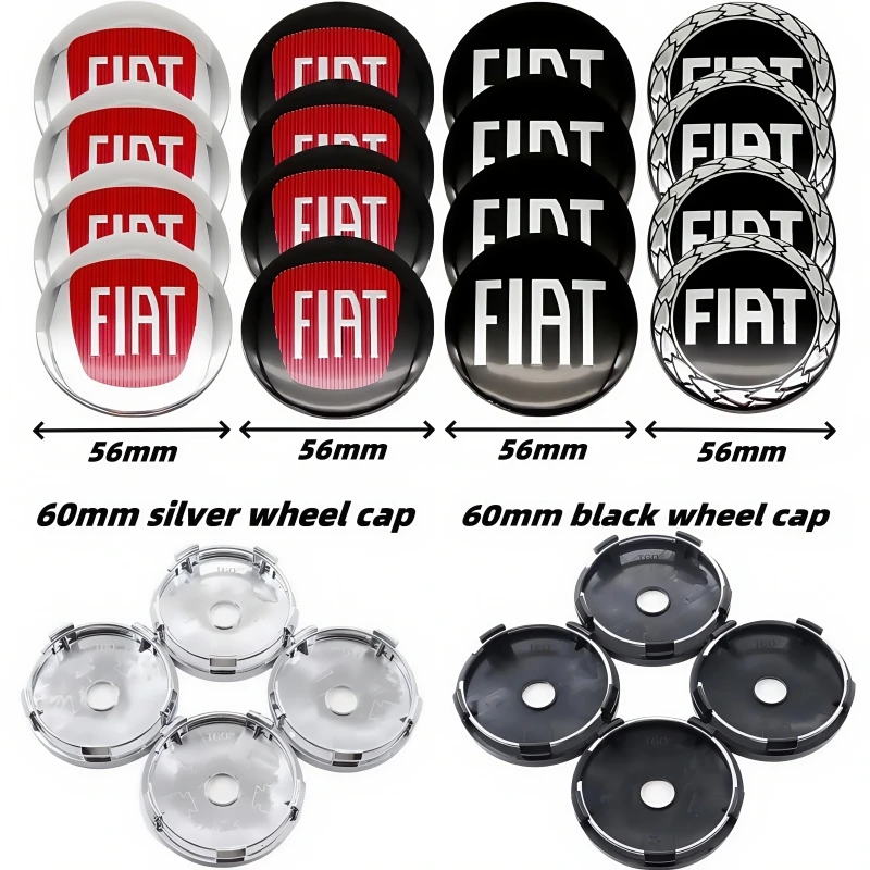 4pcs 56mm/60mm Fiat Wheel Center Hub Caps badge-Dustproof Covers for Fiat 500 124 125 Punto Bravo Stilo Panda Abarth-Rim Emblems