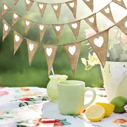 Vintage Banner Love Heart Rustic Burlap Flags Pennant Banner for Garden Party Christmas Birthday Wedding Festival Decoration